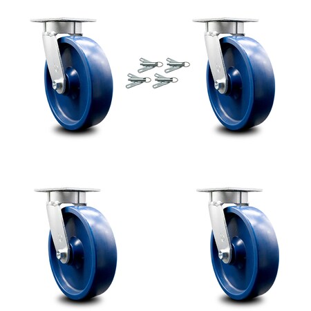 Service Caster 8 Inch Kingpinless Solid Poly Wheel Swivel Caster Set with Swivel Lock SCC SCC-KP30S820-SPUR-BSL-4